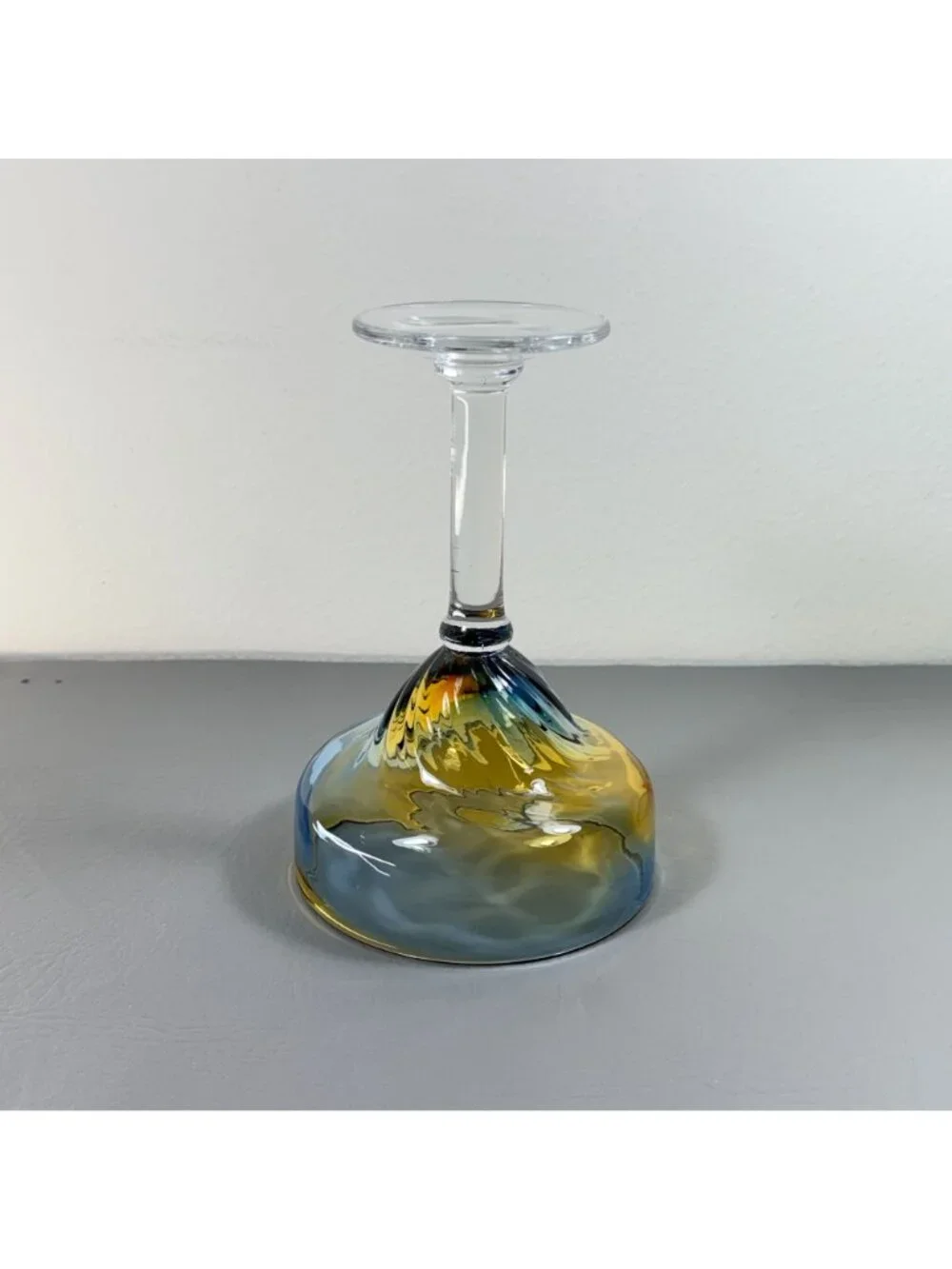 Vintage Pier 1 Hand Blown Blue Amber Swirl Ombre Margarita Glass Barware